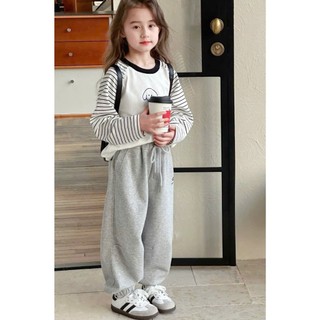 [B&G] Sét bộ thu đông Áo tay dài kẻ sọc phối Quần jogger xám chất thun cotton cho bé gái từ 10-45kg