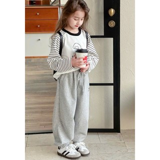 [B&G] Sét bộ thu đông Áo tay dài kẻ sọc phối Quần jogger xám chất thun cotton cho bé gái từ 10-45kg