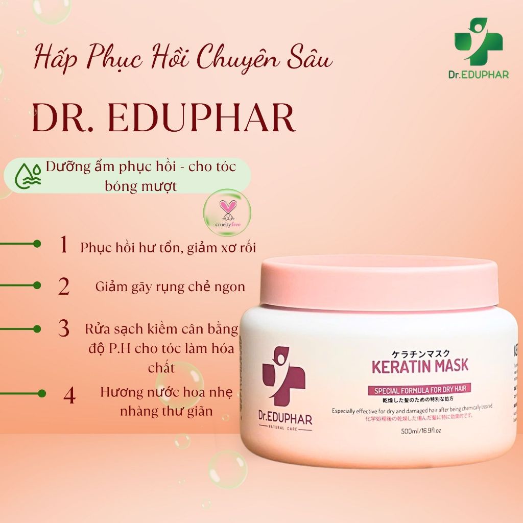 Kem Ủ Tóc Dr.EDUPHAR Keratin Mask Specil Formula For Dry Hair 50ml (hũ) hỗ trợ phục hồi tóc