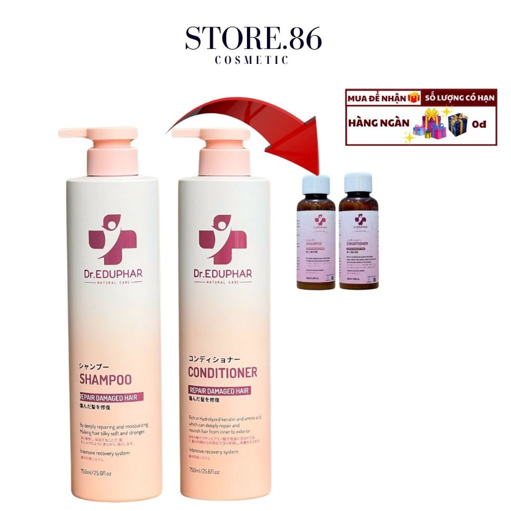 Cặp dầu gội xả Dr.EDUPHAR Repair Damaged 50ml Hair giúp phục hồi, dưỡng ẩm, mềm mượt giảm rụng tóc