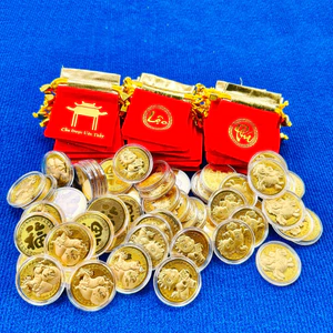 Bộ gồm 10 đồng xu con Ngựa + túi nhung 2026 sang trọng, quà tặng, lì xì tết