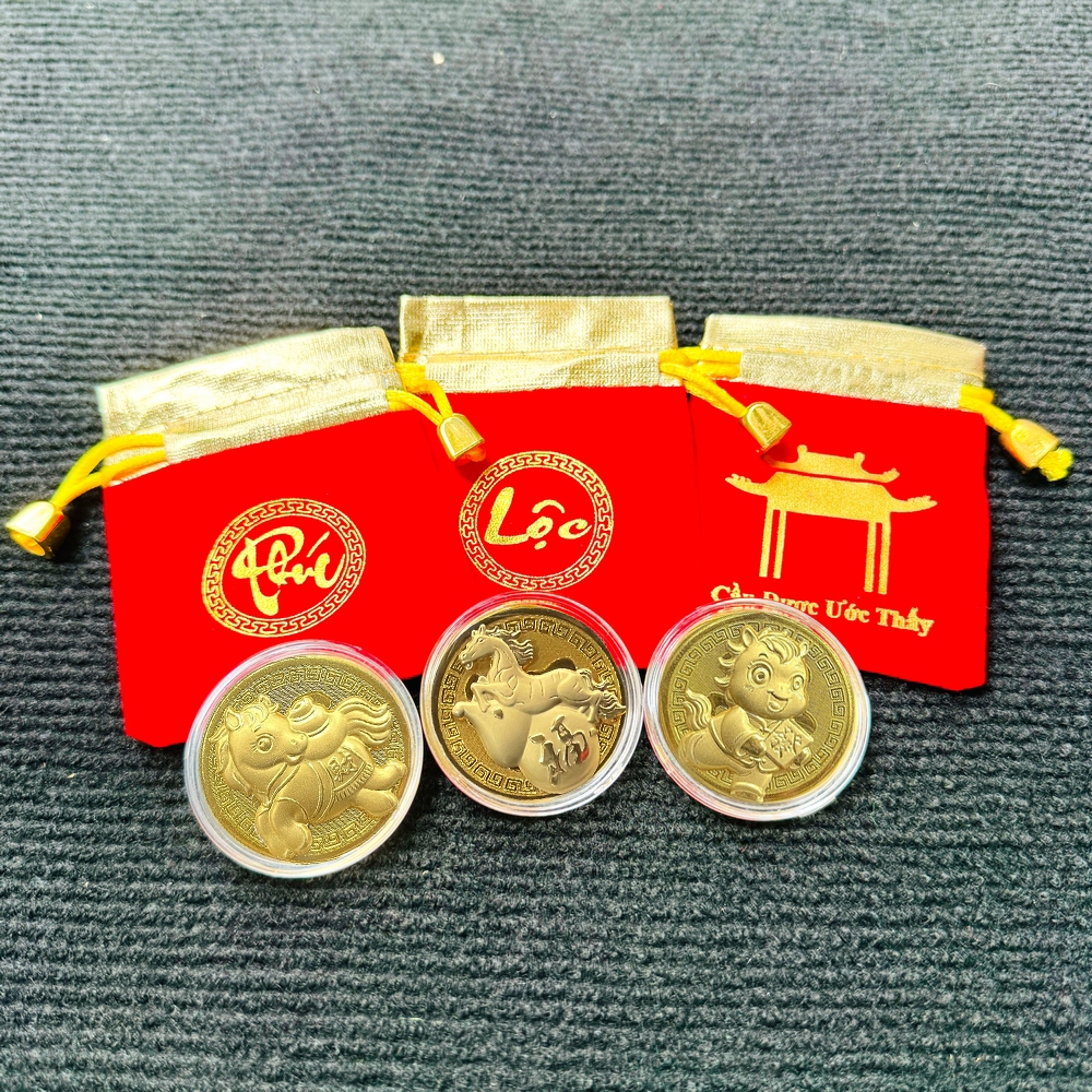 COMBO 10 Thỏi Ngựa Thần Tài Mạ Vàng 24k Kèm Túi Phúc Lộc Phong Thủy May Mắn Làm Quà Tặng Ý Nghĩa