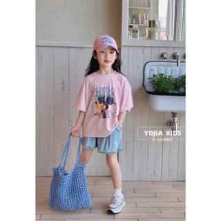 [B&G] Sét bộ đùi năng động áo thun cotton Hồng phối quần đùi jean mềm cho bé gái từ 10-45kg