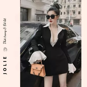 Đầm Thiết Kế Dáng Blazer Ngắn Phối Cổ Sơ Mi và Tay Loe Quyến Rũ