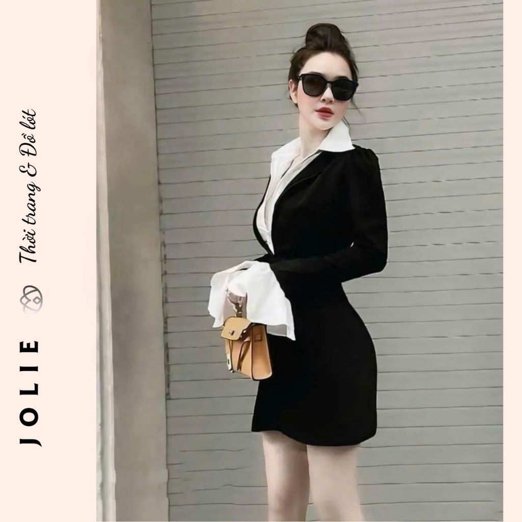 Đầm Thiết Kế Dáng Blazer Ngắn Phối Cổ Sơ Mi và Tay Loe Quyến Rũ
