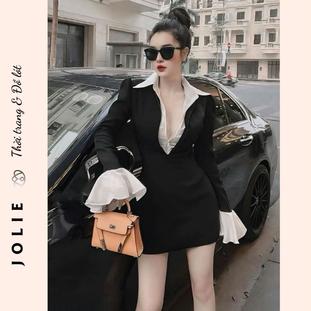 Đầm Thiết Kế Dáng Blazer Ngắn Phối Cổ Sơ Mi và Tay Loe Quyến Rũ