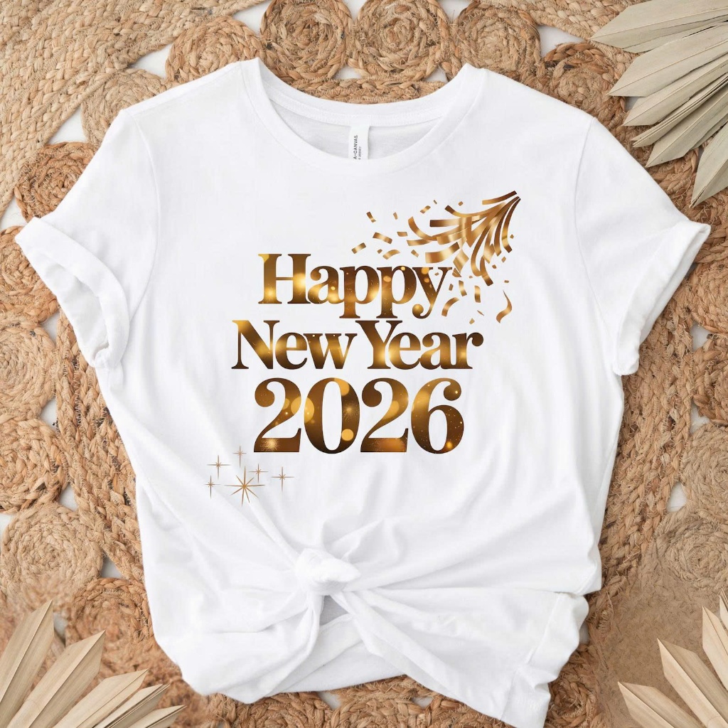 Áo thun unisex Tết Happy New Year 2026 chúc mừng năm mới áo phông cổ tròn chất Cotton mềm mịn co dãn 4 chiều TA0110