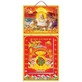 Lịch tết 2026, bìa gấp giữa kt 35x73cm gắn bloc 25x35cm