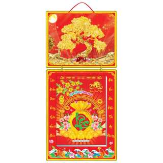 Lịch tết 2026, bìa gấp giữa kt 35x73cm gắn bloc 25x35cm
