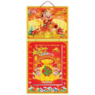 Lịch tết 2026, bìa gấp giữa kt 35x73cm gắn bloc 25x35cm