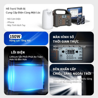 Trạm sạc di động 150W - SẠC 6 THIẾT BỊ, PIN LiFePO4 CHỐNG CHÁY, ĐÈN LED - ĐI PHƯỢT/CẮM TRẠI