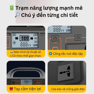 Trạm sạc di động 150W - SẠC 6 THIẾT BỊ, PIN LiFePO4 CHỐNG CHÁY, ĐÈN LED - ĐI PHƯỢT/CẮM TRẠI
