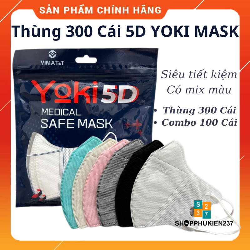 Thùng 300 Cái Khẩu Trang 5D Mask Yoki Thiết Kế Siêu Dễ Chịu 4 Lớp Kháng Khuẩn