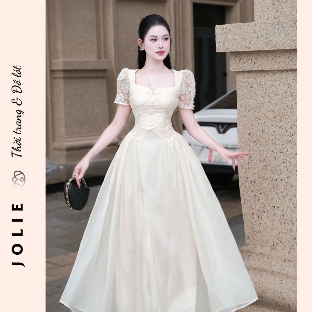 Đầm Dạ Hội Thiết Kế Dáng Xòe Công Chúa Tay Phồng Cổ Vuông