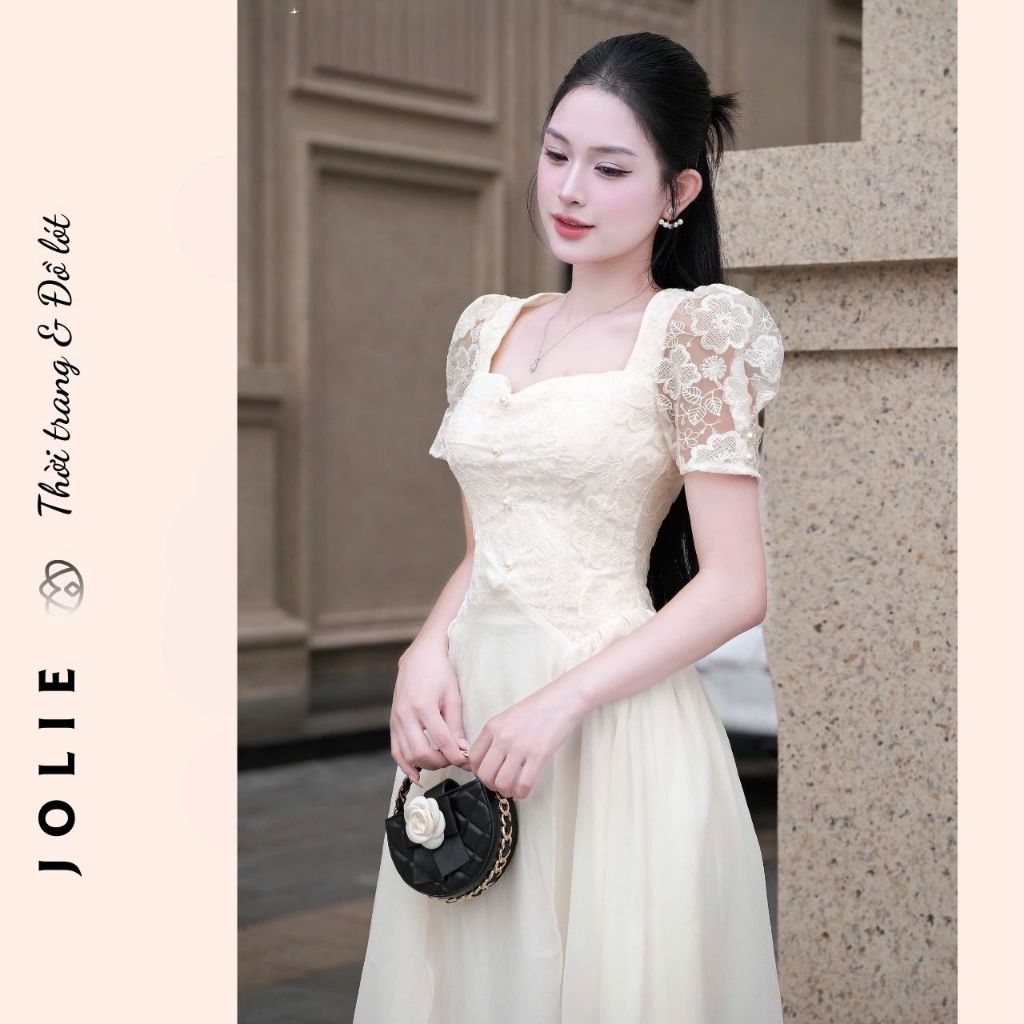 Đầm Dạ Hội Thiết Kế Dáng Xòe Công Chúa Tay Phồng Cổ Vuông