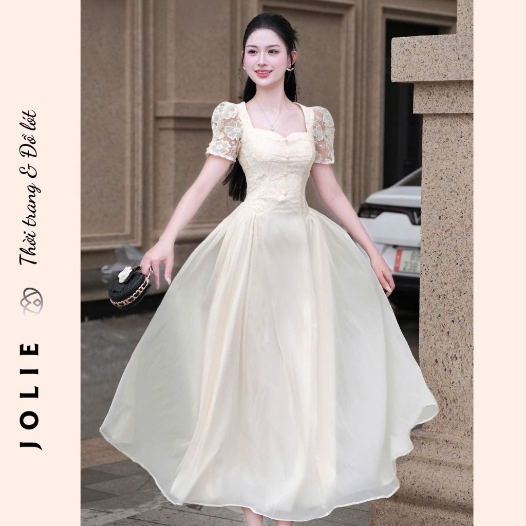 Đầm Dạ Hội Thiết Kế Dáng Xòe Công Chúa Tay Phồng Cổ Vuông