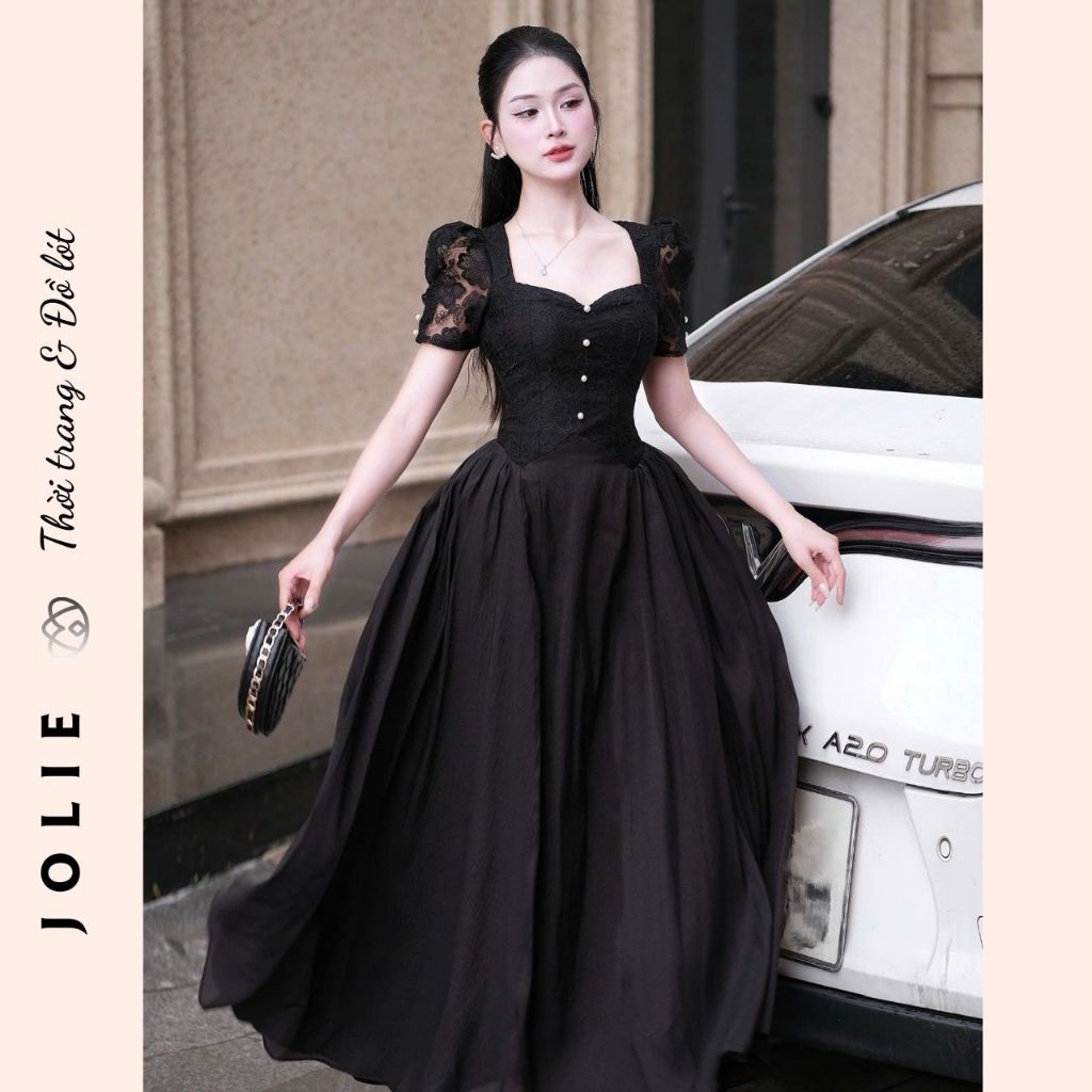 Đầm Dạ Hội Thiết Kế Dáng Xòe Công Chúa Tay Phồng Cổ Vuông
