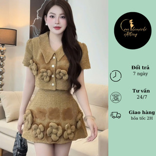 Set váy dáng ngắn mix áo đính hoa Eva hamichi