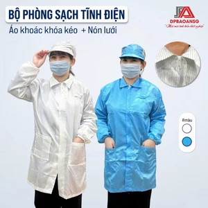 Áo Choàng Phòng Sạch Chống Tĩnh Điện Cài Nút Tiện Lợi - Màu Xanh, Trắng