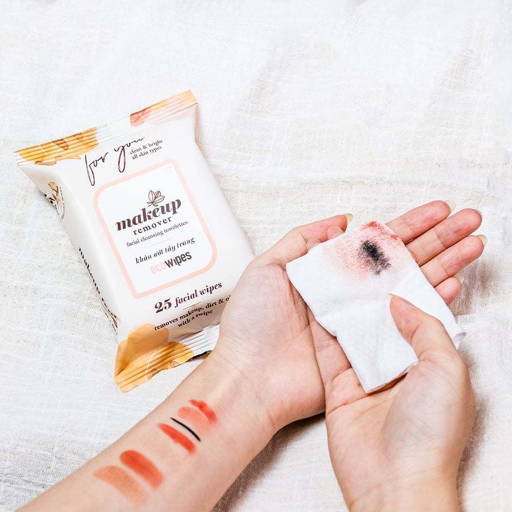 Khăn giấy ướt tẩy trang nhanh Makeup Remover Ecowipes gói 25 tờ Hương Dưa Leo Sạch Da Dưỡng Ẩm