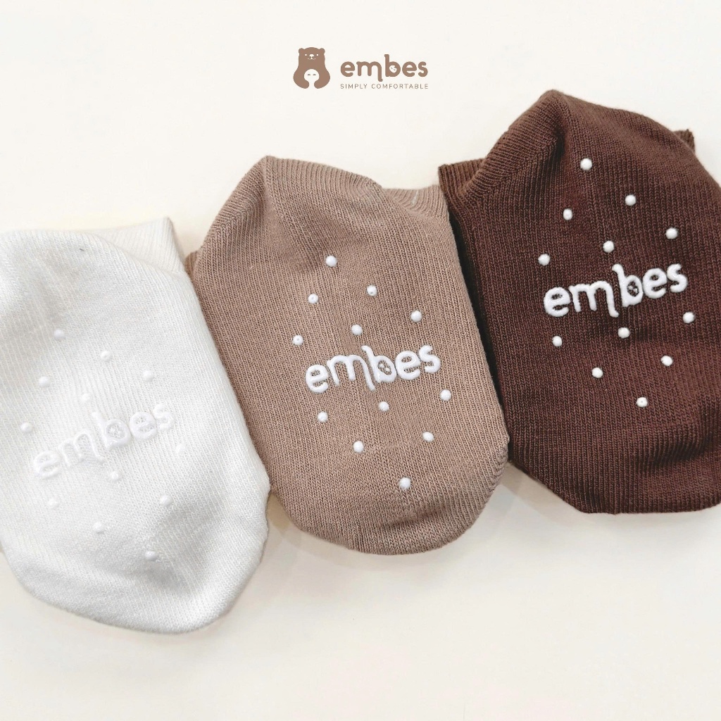 Tất Cho Bé Embes, Set 3 Đôi Vớ Chống Trơn Chất Cotton Mềm Mại Co Giãn Cho Bé Trai Bé Gái Từ 1-4 Tuổi
