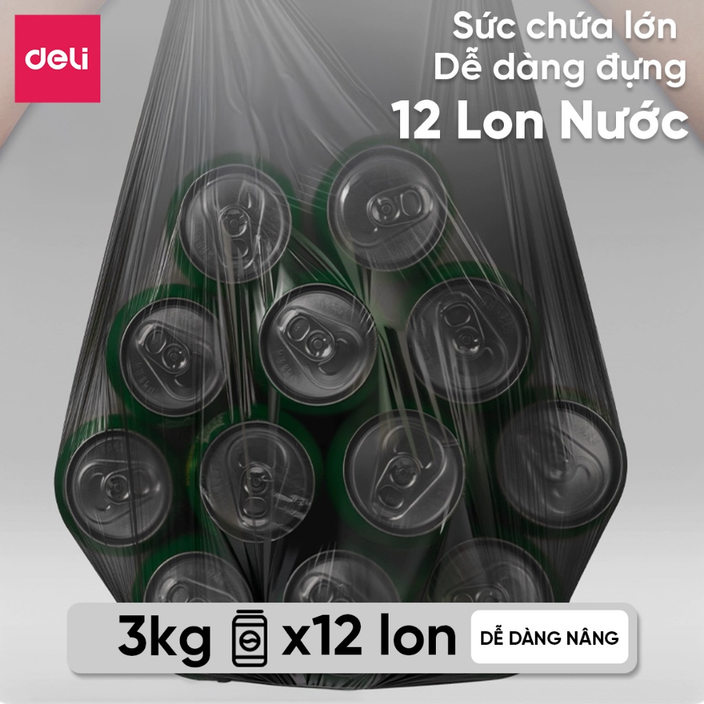 COMBO 3 Cuộn 150 Túi Rác Đen Có Quai Deli Dày Dặn, Dai, Không Rò Rỉ cho thùng rác 10L 25L 50L Gia Đình/Văn Phòng