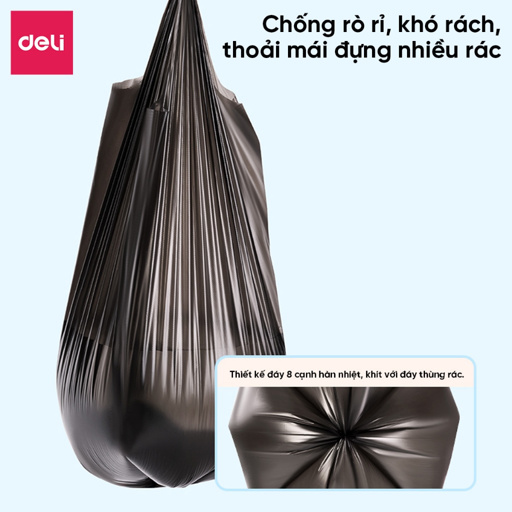 COMBO 3 Cuộn 150 Túi Rác Đen Có Quai Deli Dày Dặn, Dai, Không Rò Rỉ cho thùng rác 10L 25L 50L Gia Đình/Văn Phòng