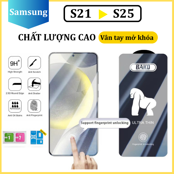 Kính Cường Lực Baiko Samsung S21 S22 S23 S24 S25 S26 Ultra Plus - Hỗ Trợ Vân Tay Siêu Nhạy, Full Màn Hình Cao Cấp