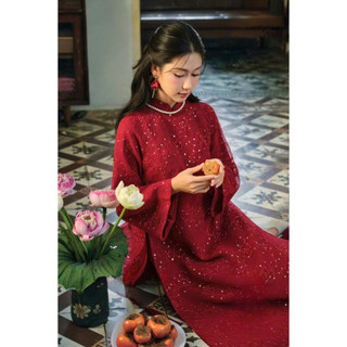 Áo Dài Cách Tân 4 Tà Tơ Kim Tuyến Hoa Lấp Lánh – Sang Trọng, Dáng Suông Thướt Tha - Áo dài Phương Linh