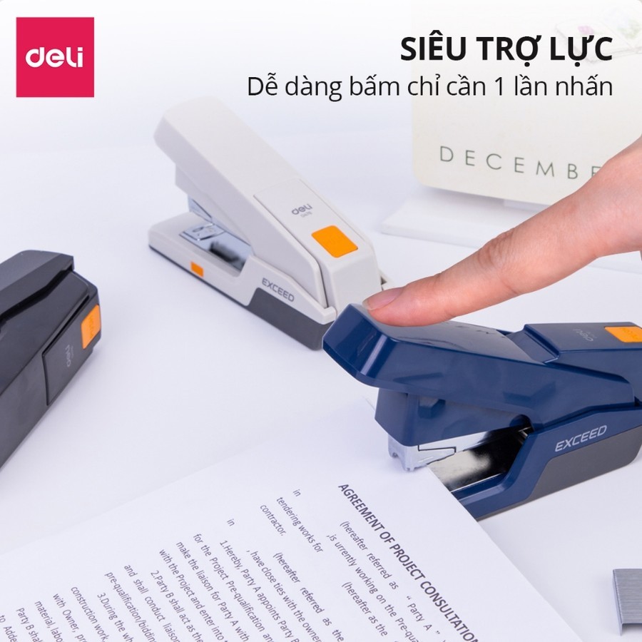 Dập ghim trợ lực kim bấm số 12 học sinh văn phòng Deli 50 trang, giảm 70% lực, không tốn sức, nhỏ gọn, tiện lợi