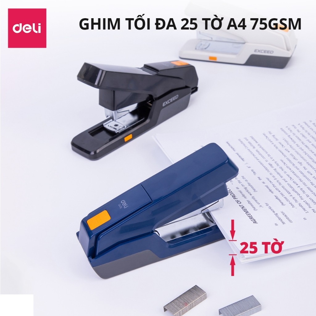 Dập ghim trợ lực kim bấm số 12 học sinh văn phòng Deli 50 trang, giảm 70% lực, không tốn sức, nhỏ gọn, tiện lợi
