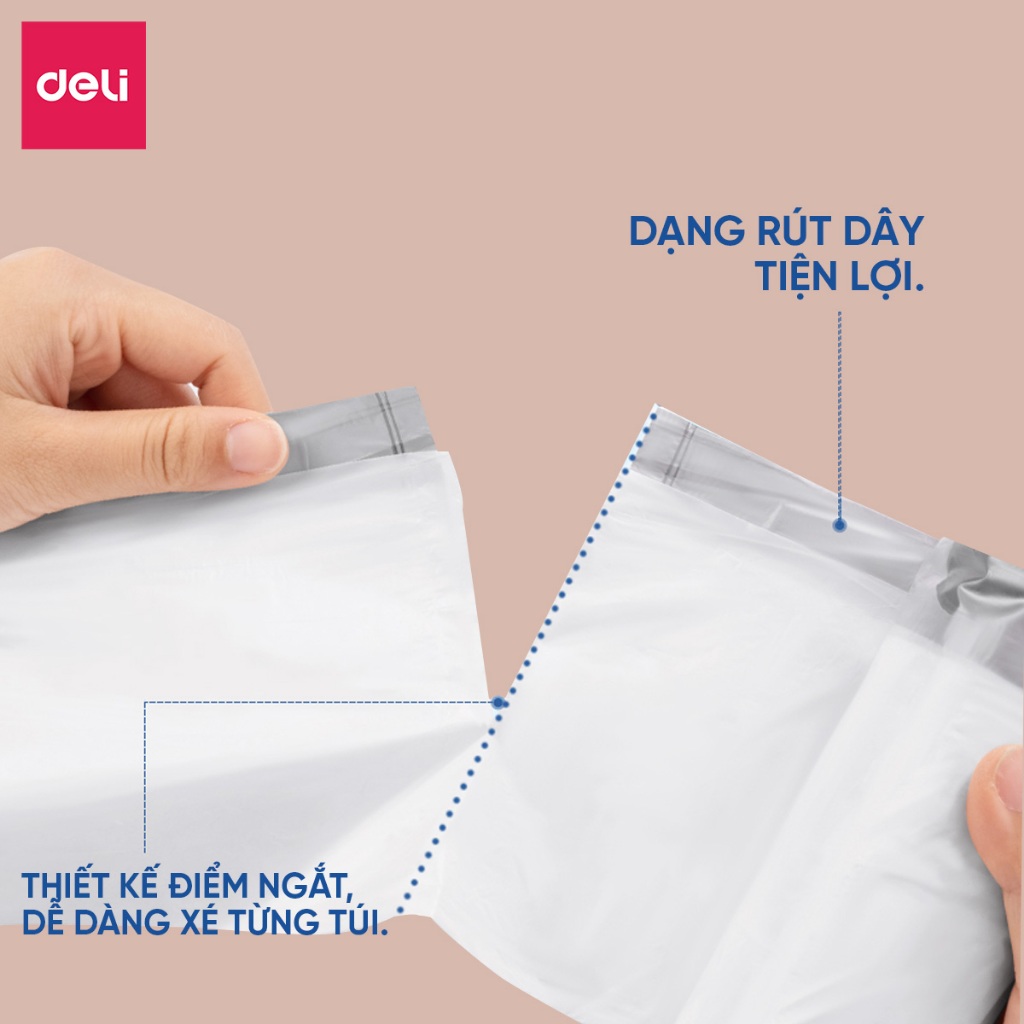 Cuộn Túi Rác Dây Rút Deli Chất Liệu Dày Dặn, Dai, Không Rò Rỉ Chống Rách cho thùng rác 10L 15L 20L Gia Đình/Văn Phòng