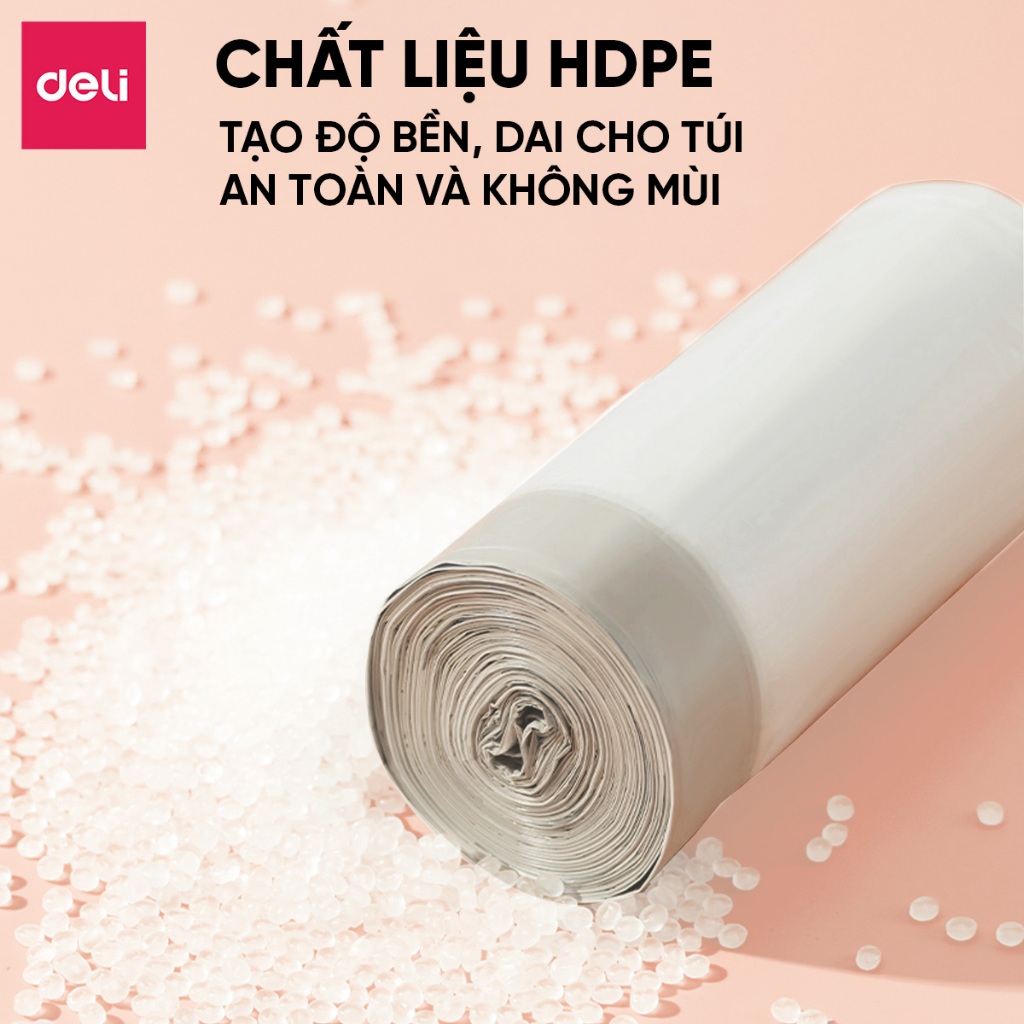 Cuộn Túi Rác Dây Rút Deli Chất Liệu Dày Dặn, Dai, Không Rò Rỉ Chống Rách cho thùng rác 10L 15L 20L Gia Đình/Văn Phòng