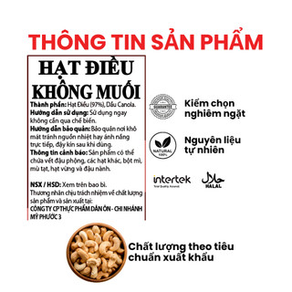 Hạt Điều Không Muối Việt Nam Dan D Pak I Cashews Unsalted I 250g