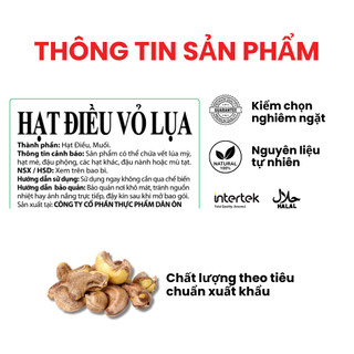 Hạt Điều Vỏ Lụa Muối Việt Nam Dan D Pak I Cashews Salted Crispy I 250g