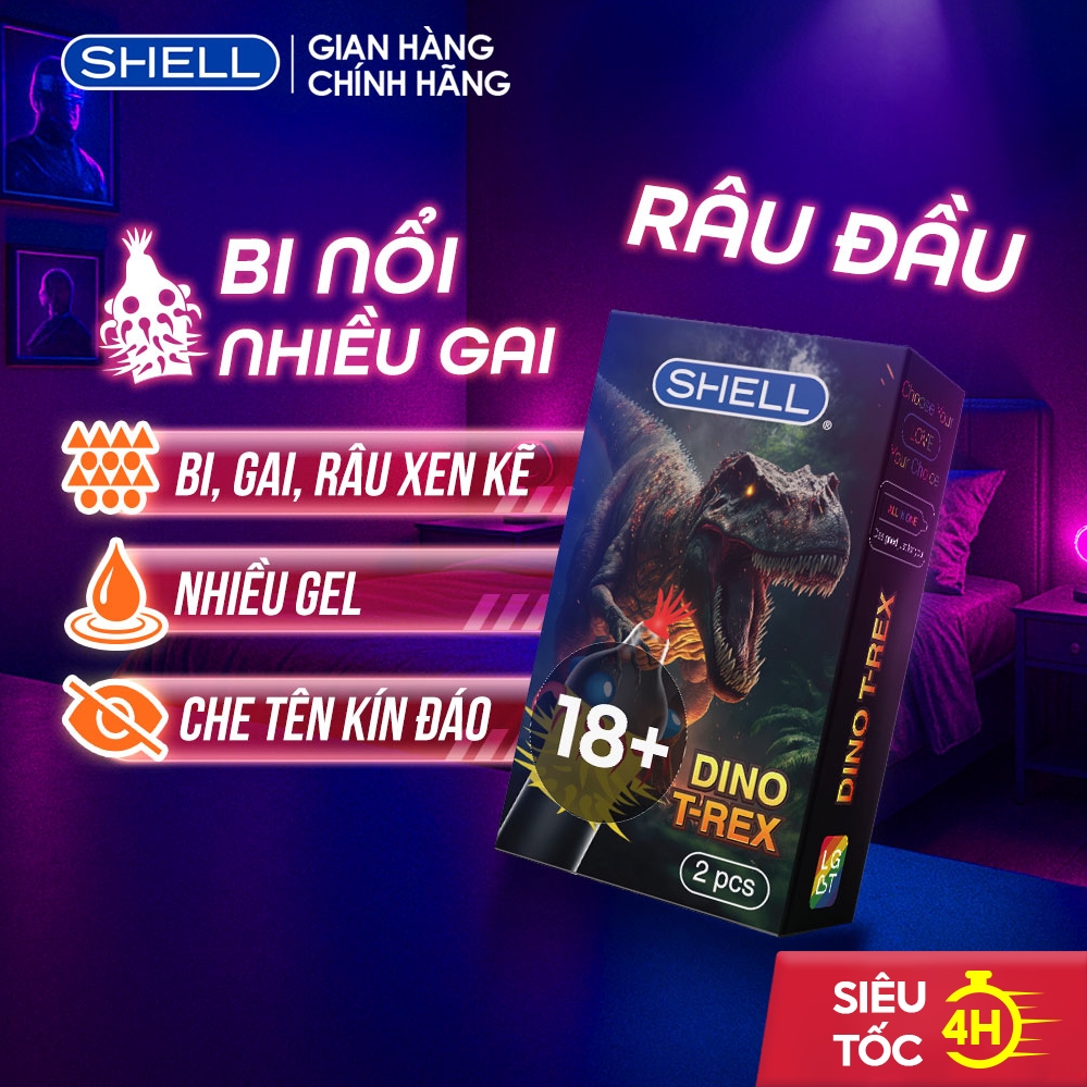 Bao cao su Shell Dino T-rex - 1 bao nhiều hàng gai, bi nổi lớn + 1 bao ...