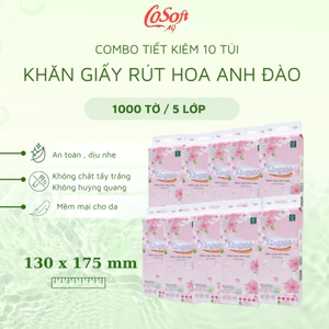 Combo 10 Túi Giấy Rút Treo Tường Kingess Màu Hồng,1000 Tờ-5Lớp-Mềm Mịn-Không Hóa Chất-An Toàn Cho Da