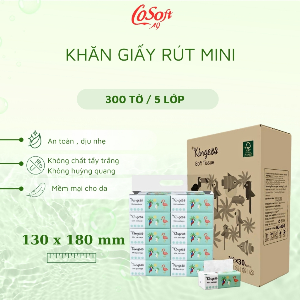 Khăn Giấy Rút Mini Kingess 300 Tờ – Giấy 3 Lớp Mềm Mại, An Toàn Cho Da – Combo 30 Gói Tiết Kiệm