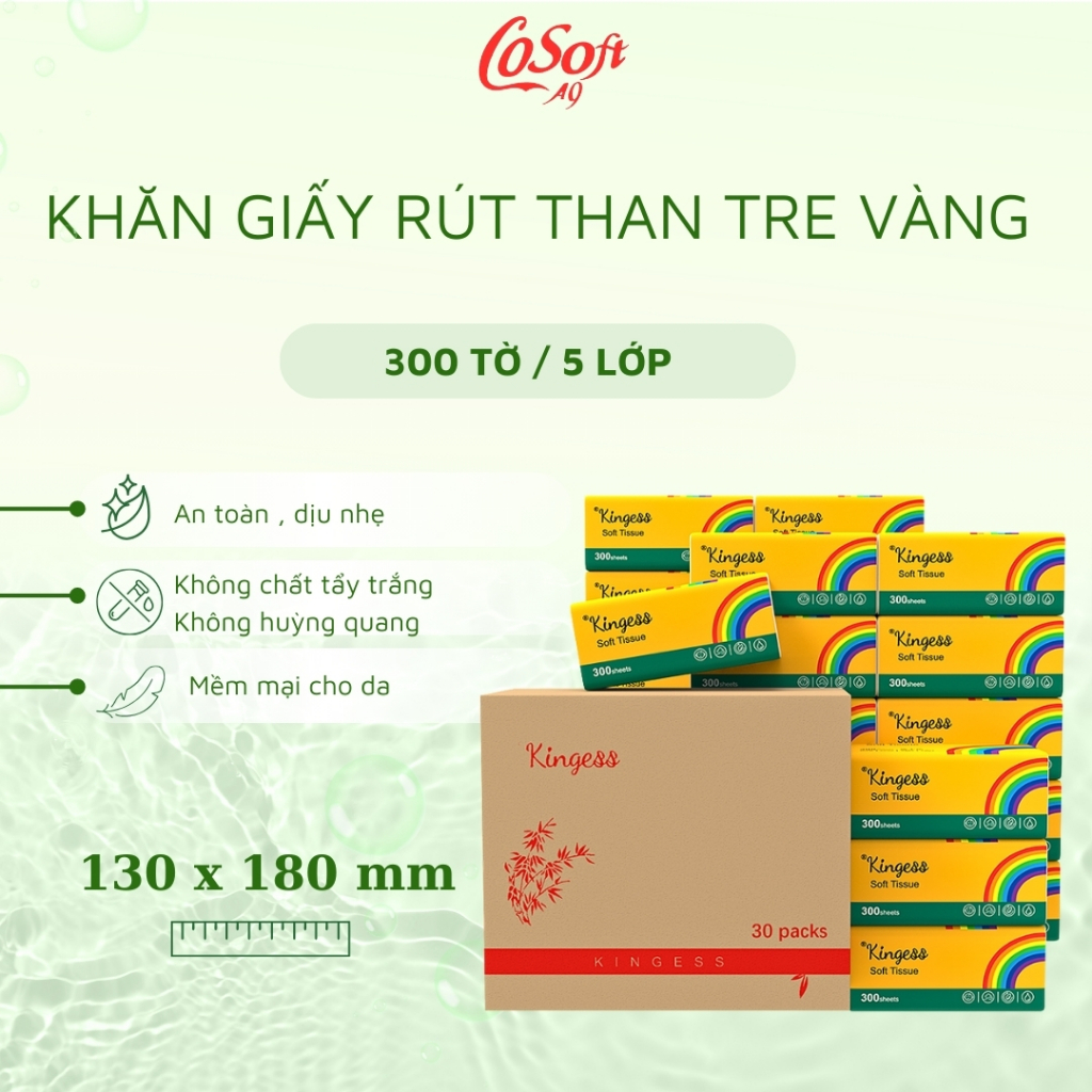 Khăn Giấy Rút Kingess Than Tre 3 Lớp – Mềm Dai, Không Phụ Gia – Thùng 30 Gói Tiết Kiệm Cho Gia Đình