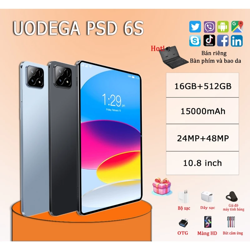 Uodega Máy tính bảng màn hình PSD6S10.8 inch Android15 RAM16GB + ROM 512GB Camera siêu mạnh 24MP+48MP Nguồn điện15000mAh — ảnh 1