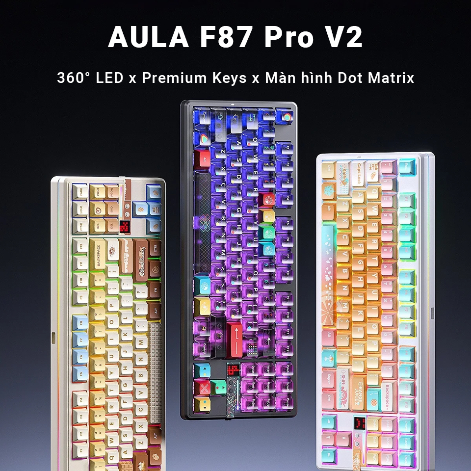 Bàn phím cơ AULA F87 Pro V2  - Rate 8K - Màn hình Dot Matrix - Pin 12000 mAh - LED viền 360°