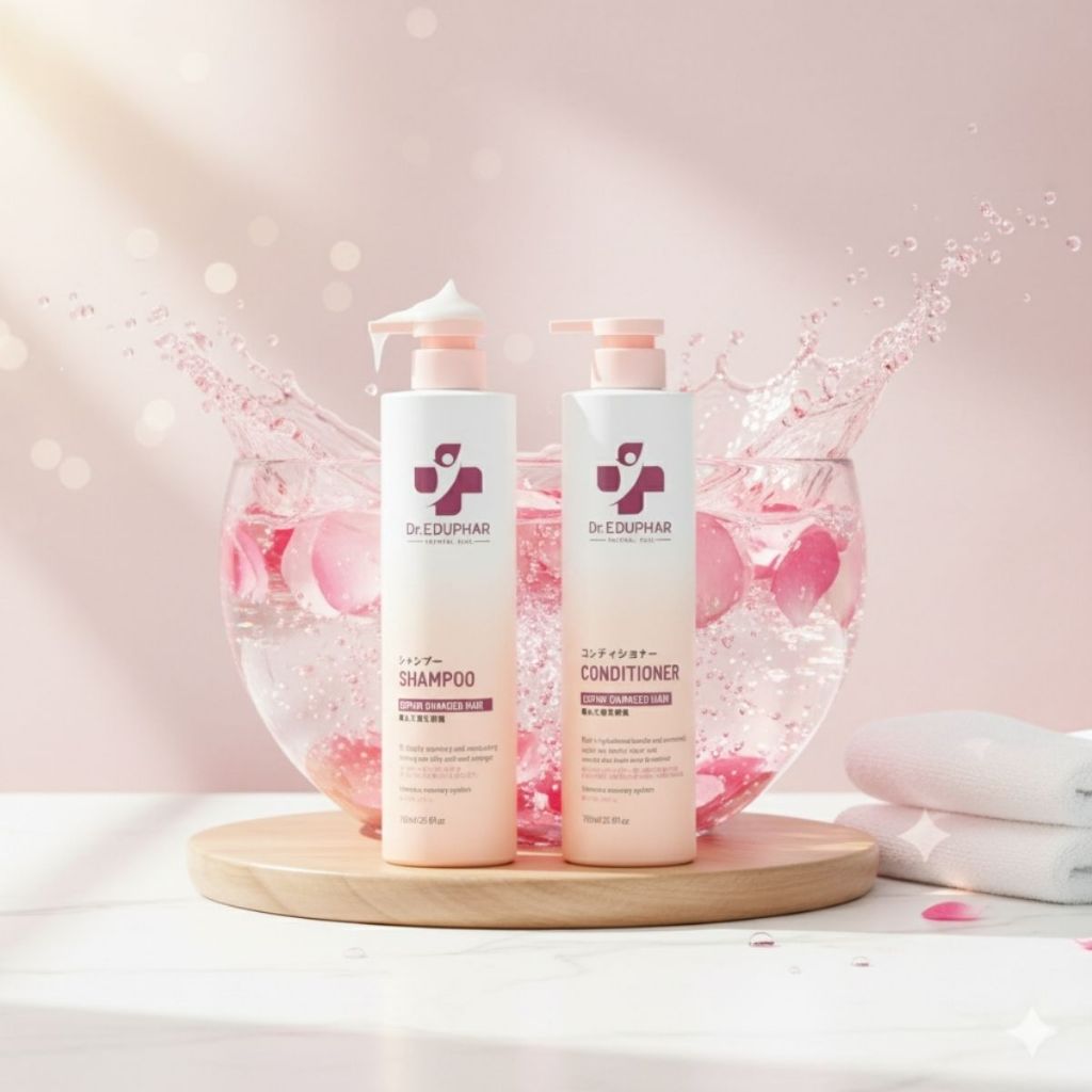 Combo Dầu Gội Xả Dr.EDUPHAR Repair Damaged Hair 750ml Phục Hồi Dưỡng Ẩm, Giảm Rụng Tóc Kiểm Soát Dầu