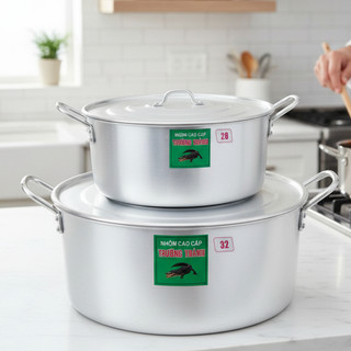 [Kho sỉ] Combo 2 nồi nhôm 28cm va 32cm cao cấp Trường Thành, nồi nhôm nguyên chất dày, đáy 2 lớp