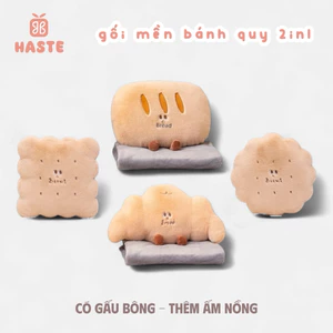 Gối Ôm Ngủ Kèm Mền du Lịch Đệm Ngồi Tựa Lưng Bánh Quy Cookie Croissant Gấu Thú Bông Quà Tặng Êm Ái Dễ Thương
