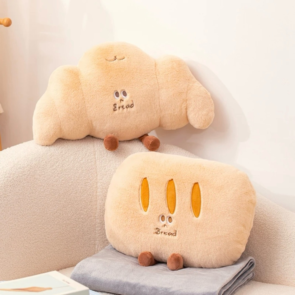 Gối Ôm Ngủ Kèm Mền du Lịch Đệm Ngồi Tựa Lưng Bánh Quy Cookie Croissant Gấu Thú Bông Quà Tặng Êm Ái Dễ Thương