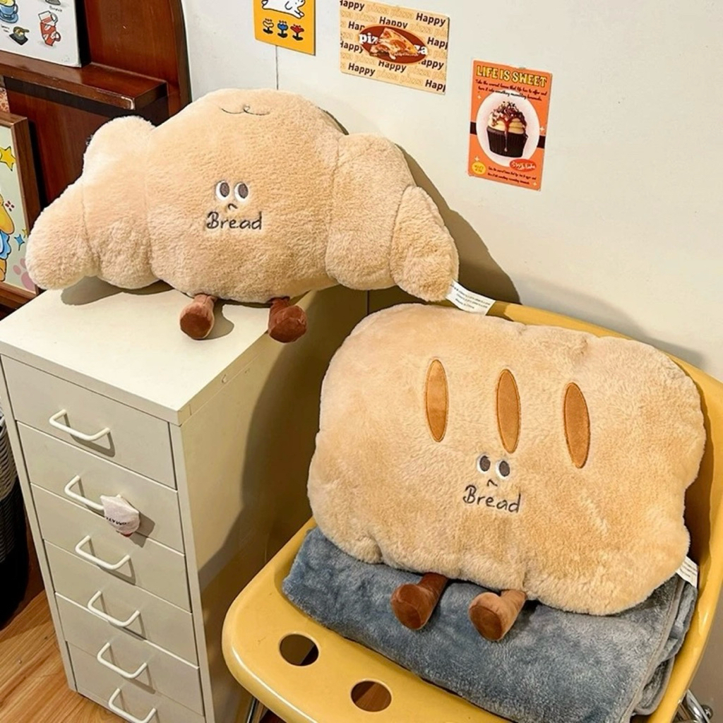 Gối Ôm Ngủ Kèm Mền du Lịch Đệm Ngồi Tựa Lưng Bánh Quy Cookie Croissant Gấu Thú Bông Quà Tặng Êm Ái Dễ Thương