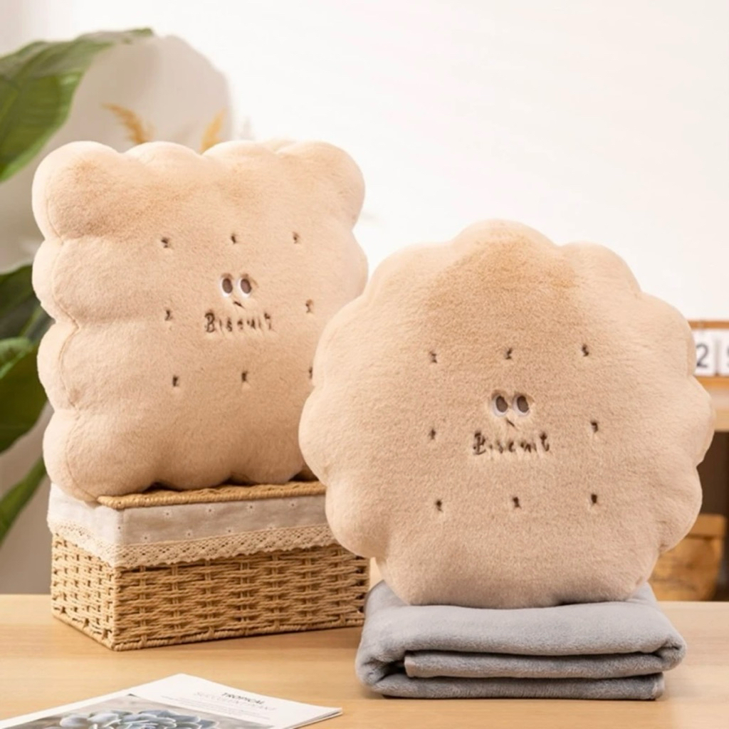 Gối Ôm Ngủ Kèm Mền du Lịch Đệm Ngồi Tựa Lưng Bánh Quy Cookie Croissant Gấu Thú Bông Quà Tặng Êm Ái Dễ Thương