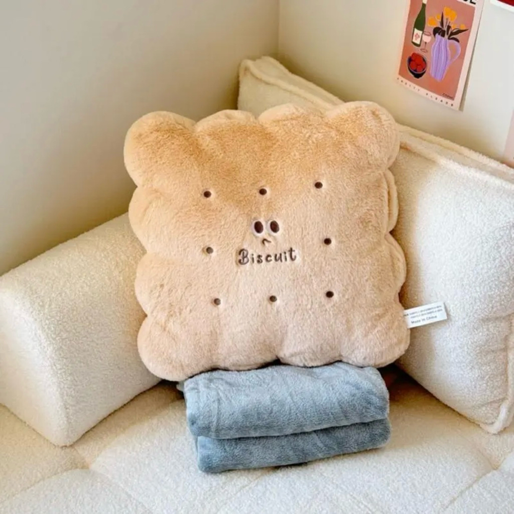 Gối Ôm Ngủ Kèm Mền du Lịch Đệm Ngồi Tựa Lưng Bánh Quy Cookie Croissant Gấu Thú Bông Quà Tặng Êm Ái Dễ Thương