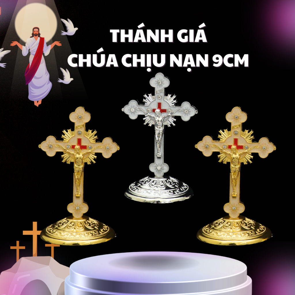 Thánh Giá Chúa Chịu Nạn 9cm. Để Bàn Làm Việc, Bàn Học, Nơi Cầu Nguyện Và Để Trên Ô Tô Có Đế Dán Chắc Chắn
