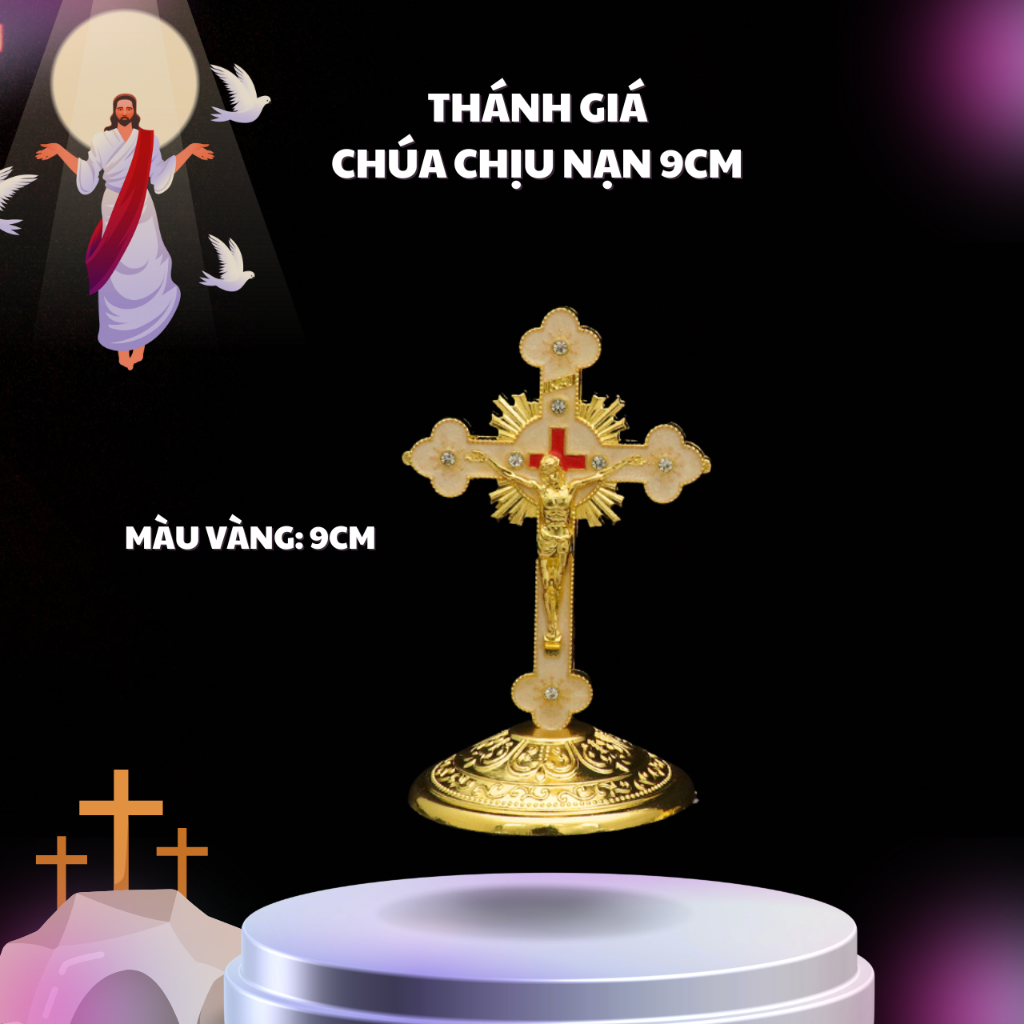 Thánh Giá Chúa Chịu Nạn 9cm. Để Bàn Làm Việc, Bàn Học, Nơi Cầu Nguyện Và Để Trên Ô Tô Có Đế Dán Chắc Chắn